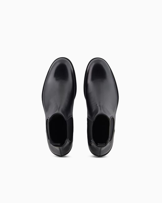 Giorgio Armani Black Antique-Effect Leather Ankle Boots for men