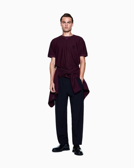 Camiseta De Cuello Redondo En Punto Gofrado Técnico Giorgio Armani de hombre de color Purple