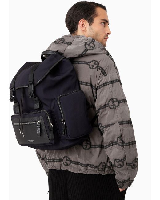 Giorgio Armani Black Recycled-nylon And Pebbled-leather Backpack Asv for men