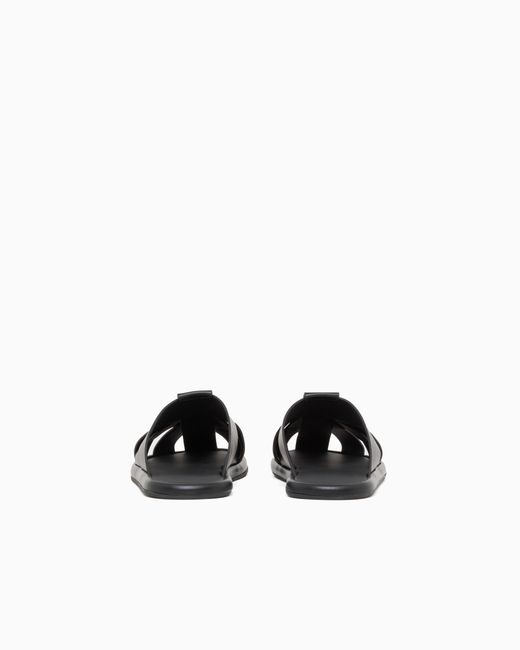 Giorgio Armani White Cross-Over Napped Calfskin Sandals for men