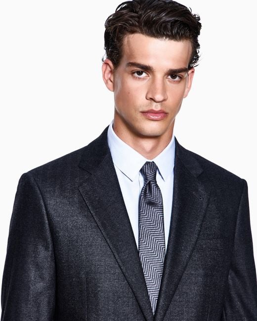 Giorgio Armani White Silk Tie With Chevron Print for men