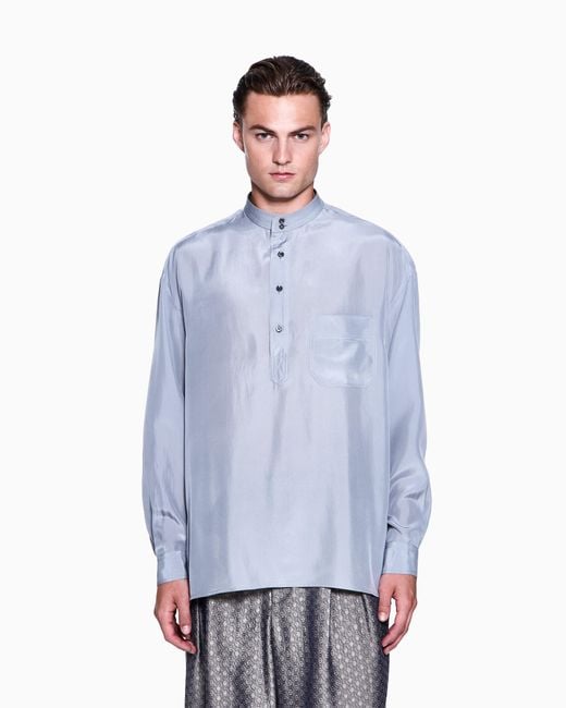 Giorgio Armani Blue Silk Habotai Shirt for men