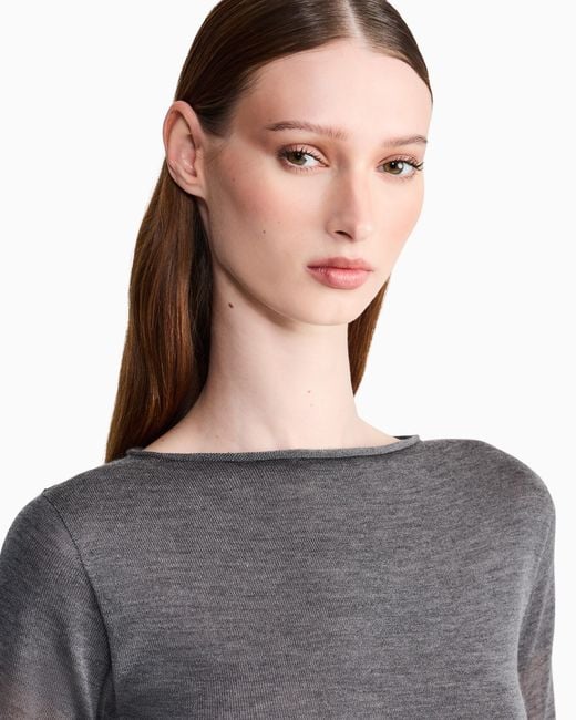 Giorgio Armani Gray Sweater Seamless Cashmere Round Neck Long Sleeve