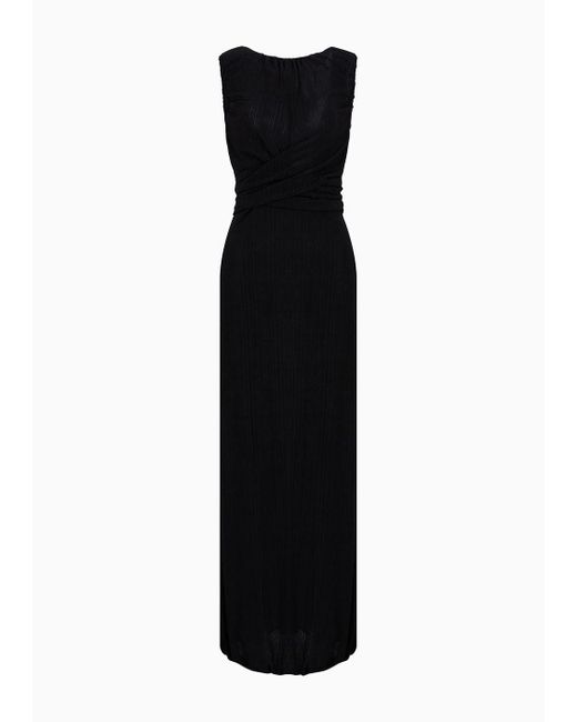 Giorgio Armani Black Long Dress In Pleated Jersey