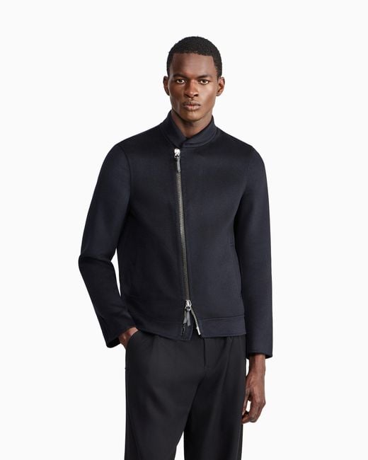 Giorgio Armani Black Wool Cashmere Blouson With Asymmetrical Zip Closure Icon for men
