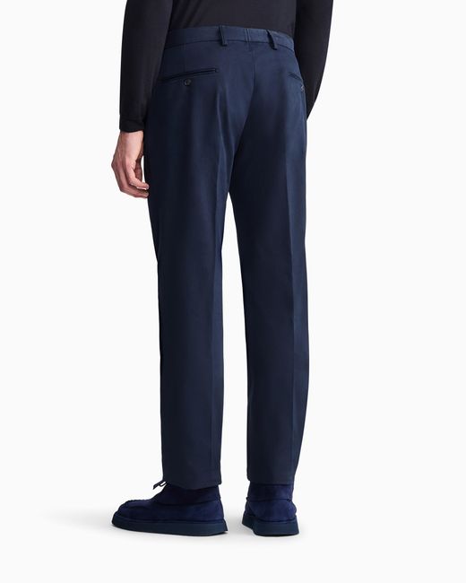 Giorgio Armani Blue Stretch Cashmere And Cotton Trousers for men