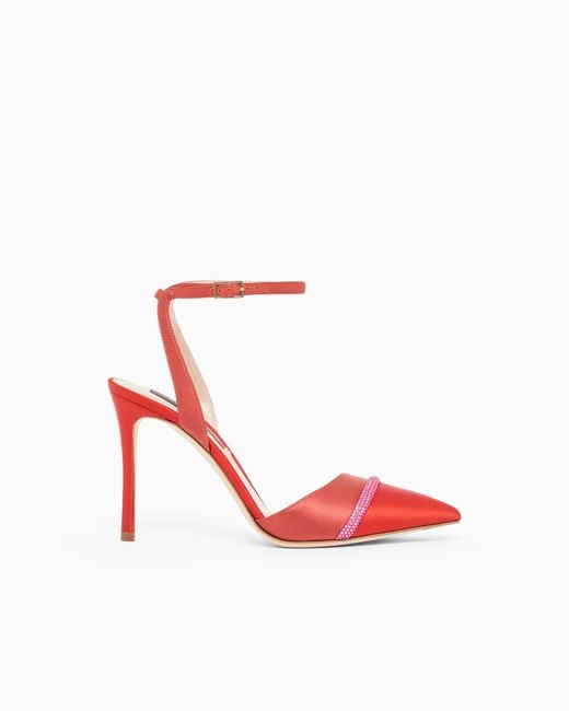 Giorgio Armani White Court Shoes With Two-Tone Satin Strap