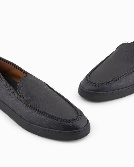 Giorgio Armani White Galleria 3 Deerskin Slip-Ons With Threading for men