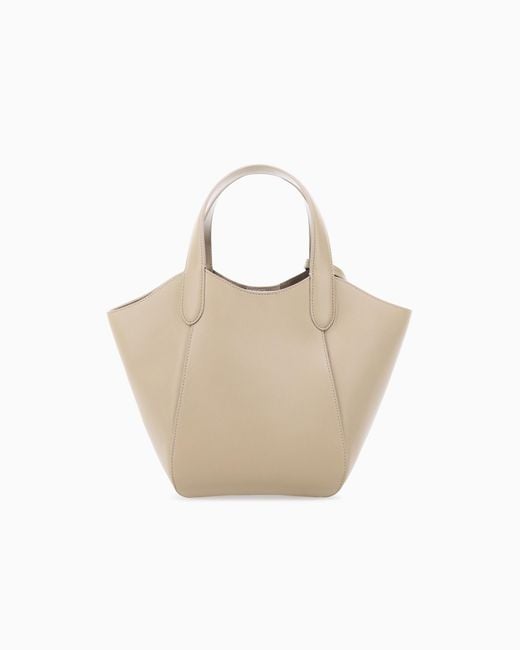 Giorgio Armani White Leather Handbag With A Geometric Base And A Snap-Hook Clasp