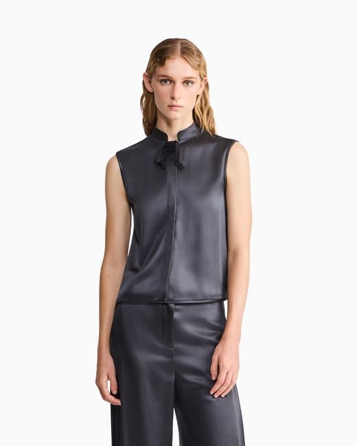 Giorgio Armani Blue Shirt With Sleeveless Mandarin Collar