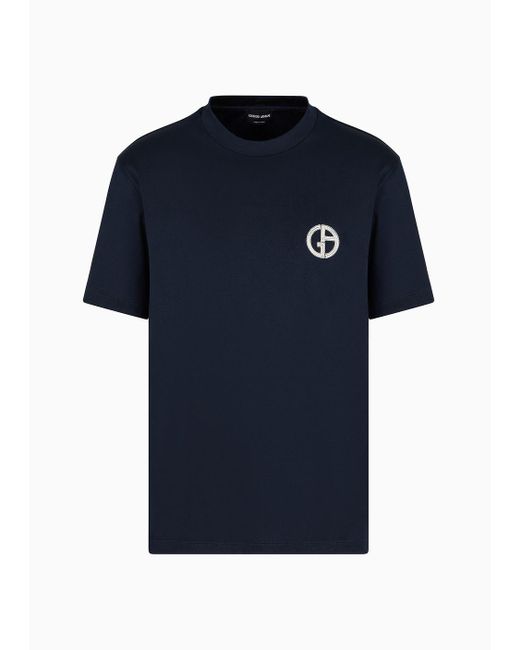 Camiseta De Cuello Redondo En Interlock De Algodón Giorgio Armani de hombre de color Blue