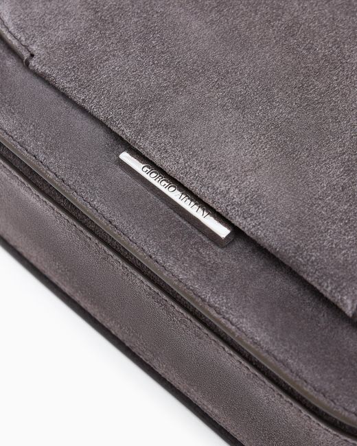 Giorgio Armani Gray Suede Bag With Flap And Adjustable Strap