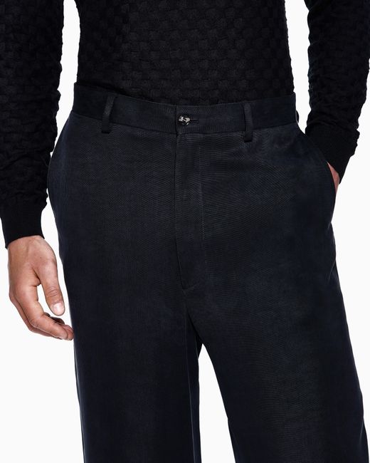 Giorgio Armani Black Canneté Cupro Flat-Front Trousers for men