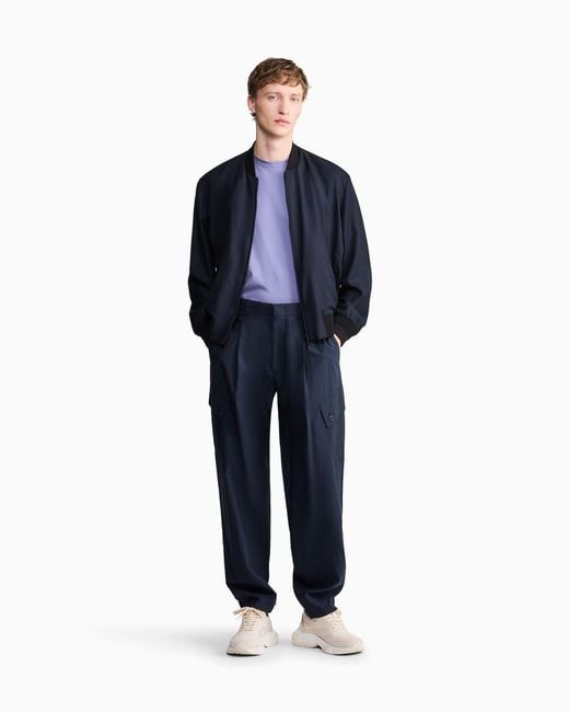 Giorgio Armani Blue Cotton And Modal T-Shirt With Embroidery for men