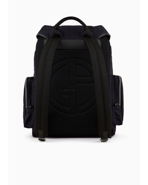 Giorgio Armani Black Recycled-nylon And Pebbled-leather Backpack Asv for men
