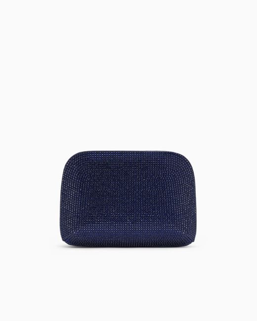 Giorgio Armani Purple Satin And Silk Clutch With Rhinestones And Chain Shoulder Strap