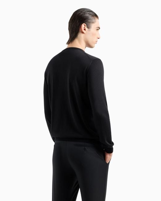Giorgio Armani Pullover Mit Rundhalsausschnitt Und Langen Ärmeln Aus Seide Und Baumwolle in Black für Herren