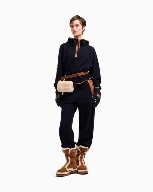 Giorgio Armani Blue Neve Cashmere Fleece Hooded Sweatshirt