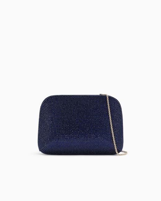 Giorgio Armani Purple Satin And Silk Clutch With Rhinestones And Chain Shoulder Strap