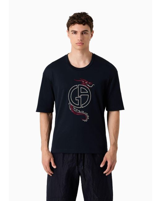 T-shirt Girocollo In Jersey Di Cotone Biologico di Giorgio Armani in Blue da Uomo