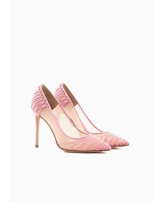 Giorgio Armani Pink Tulle Court Shoes With Suede Embroidery