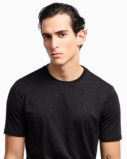 Camiseta En Punto De Algodón Pima Con Cuello Redondo Y Strass Giorgio's Giorgio Armani de hombre de color Black