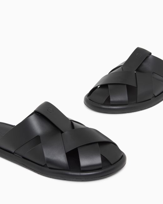 Giorgio Armani White Cross-Over Napped Calfskin Sandals for men