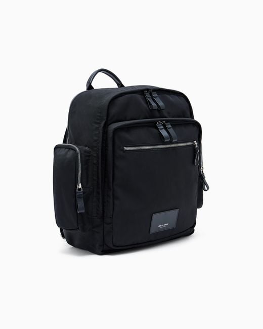 Giorgio Armani Black Nylon Backpack With Leather Details for men