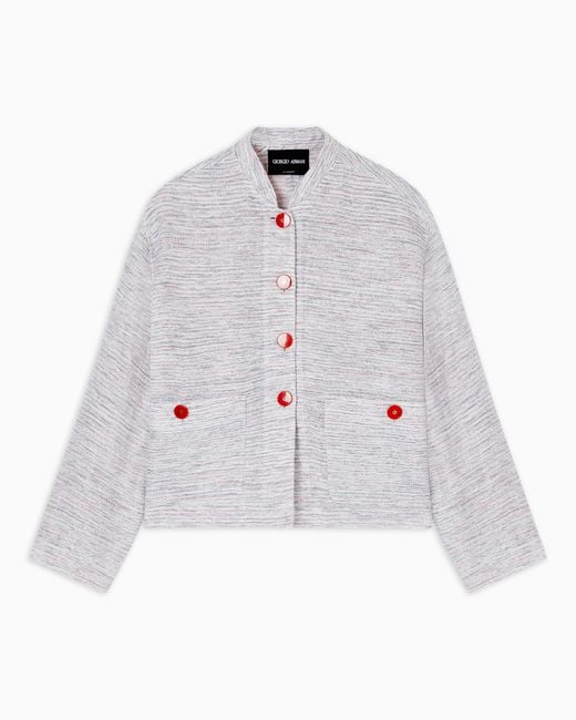Giorgio Armani White Viscose And Linen Mouliné Knit Blouson