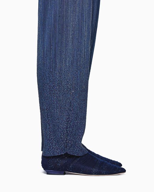 Giorgio Armani Blue Ankle Boots With Tulle And Rhinestones