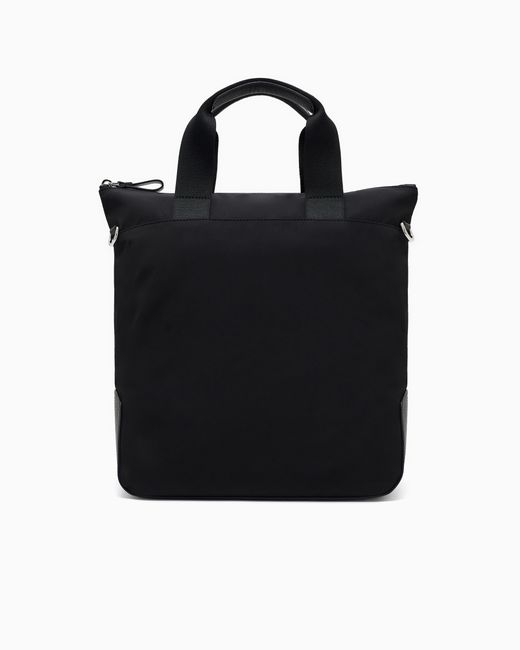 Bolso Shopper Pequeño De Nailon Reciclado Y Cuero Plena Flor Giorgio Armani de hombre de color Black