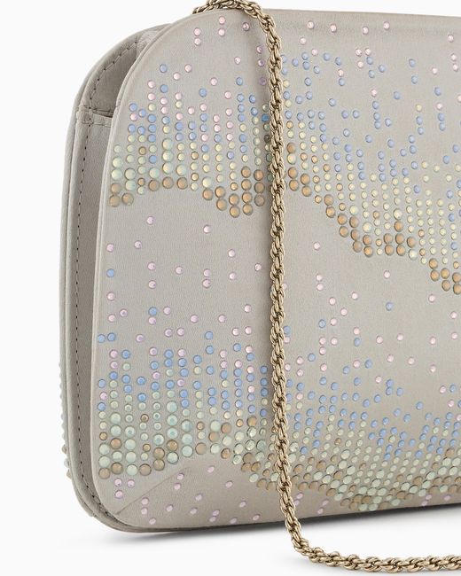 Giorgio Armani Gray La Prima Satin And Rhinestone Clutch Bag With Wave Motif