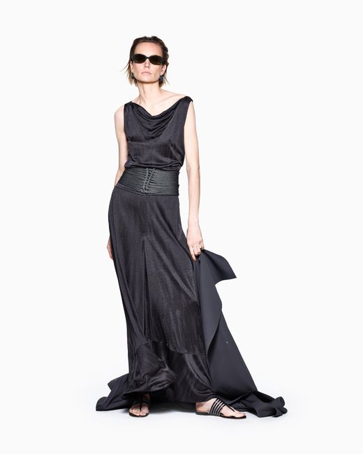 Giorgio Armani Black Jacquard Viscose Jersey Draped Top