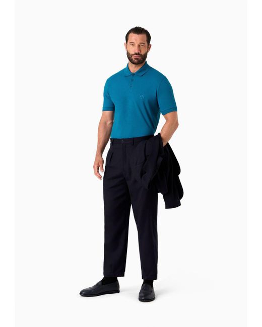 Giorgio Armani Blue Stretch Cotton Piqué Polo Shirt for men