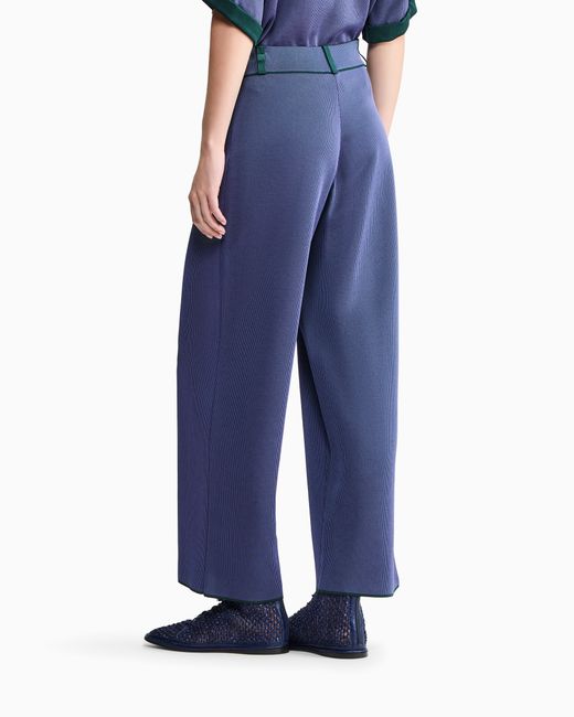 Giorgio Armani Blue Ribbed Viscose-Blend Trousers