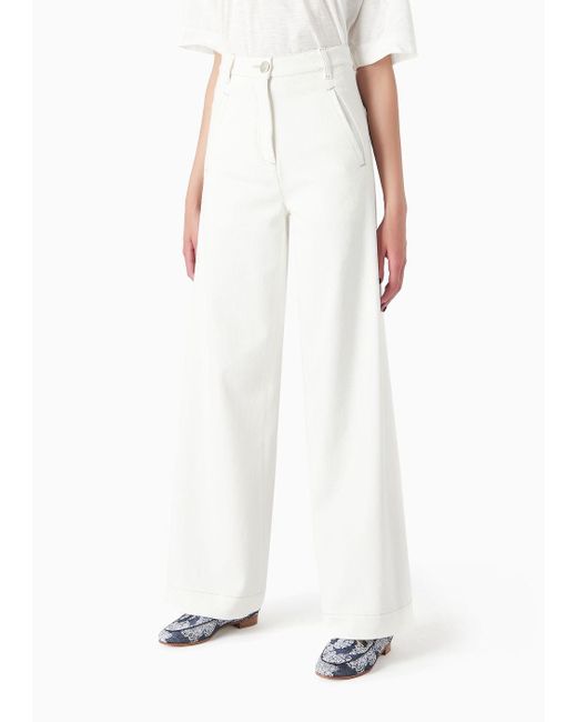 Giorgio Armani White Denim Collection Wide-leg Trousers In Stretch Cotton Denim