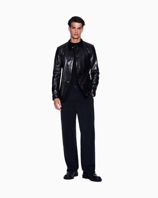 Giorgio Armani Black Canneté Cupro Flat-Front Trousers for men