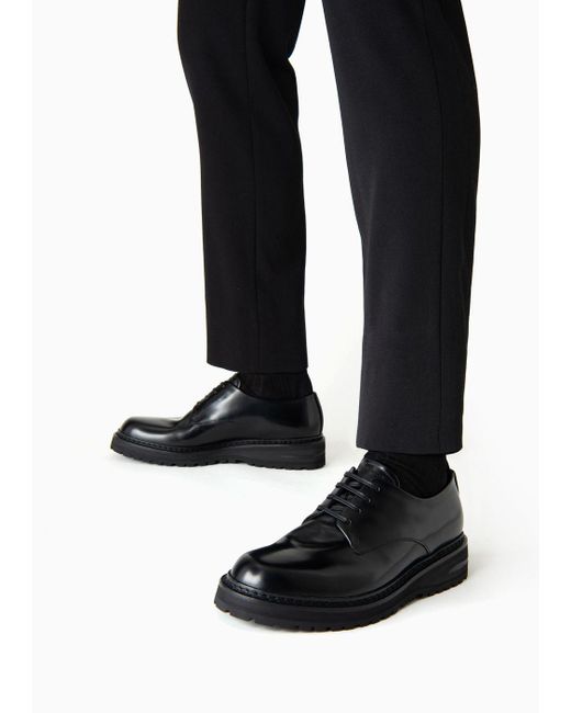 Giorgio Armani Black Leather Derby Shoes for men