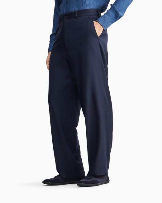 Giorgio Armani Blue Cashmere Twill Trousers for men