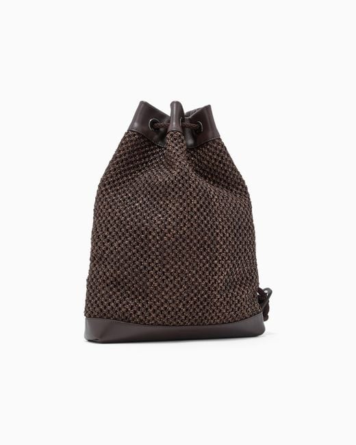 Giorgio Armani Brown Raffia And Leather Sack for men