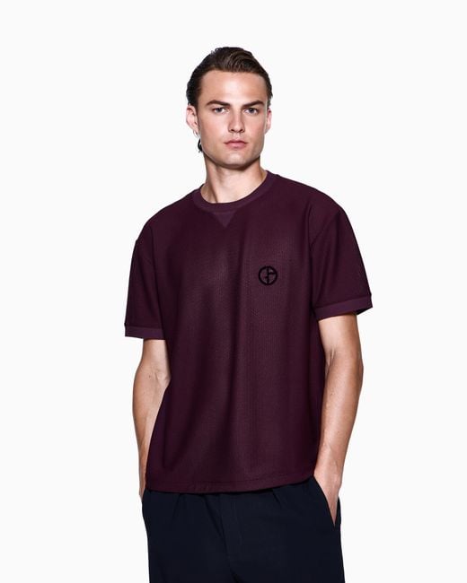 Camiseta De Cuello Redondo En Punto Gofrado Técnico Giorgio Armani de hombre de color Purple