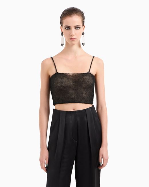 Giorgio Armani Black Mohair Wool-Blend Top And Double-Breasted Cardigan Twinset