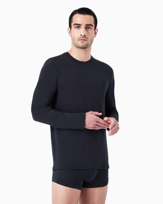 Giorgio Armani Blue Stretch-Jersey Loungewear Long-Sleeved T-Shirt for men