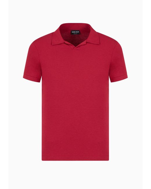 Giorgio Armani Red Stretch Bamboo-viscose Jersey Polo Shirt for men