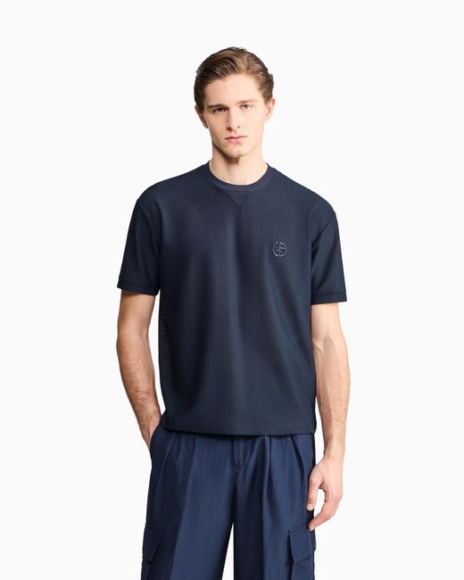 Giorgio Armani Blue Technical Waffle T-Shirt for men