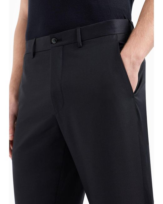 Giorgio Armani Blue Flat-front Trousers In Wool And Cashmere Gabardine for men