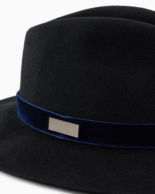 Giorgio Armani Black Rabbit Fur Hat With Velvet Detail