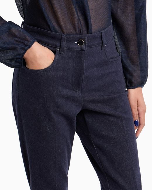 Giorgio Armani Blue Denim Trousers With High Waist And Flared Hem