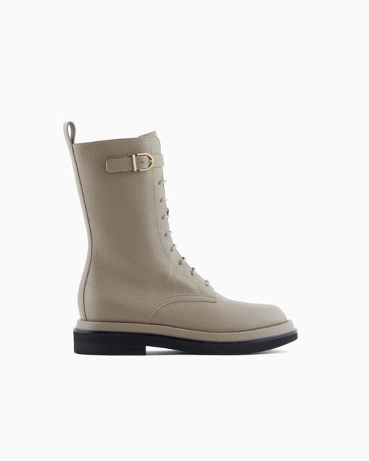 Giorgio Armani White Pebbled Leather Combat Boots
