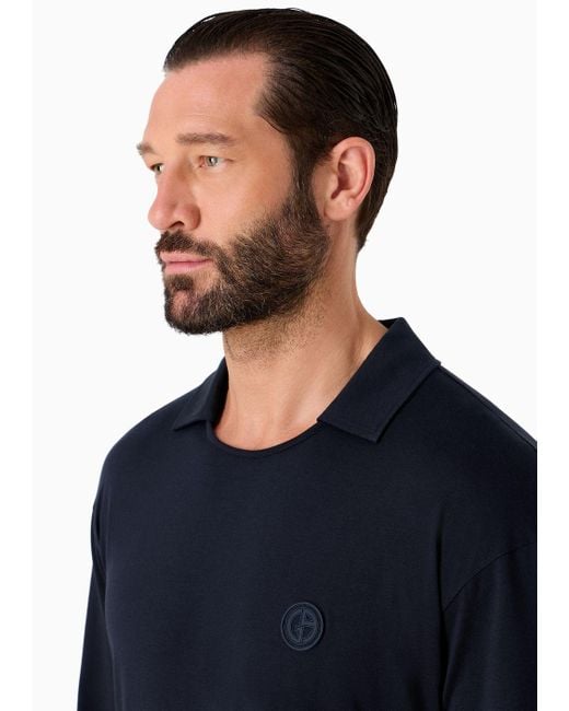 Giorgio Armani Blue Pima Cotton Jersey Long-sleeved Jumper for men